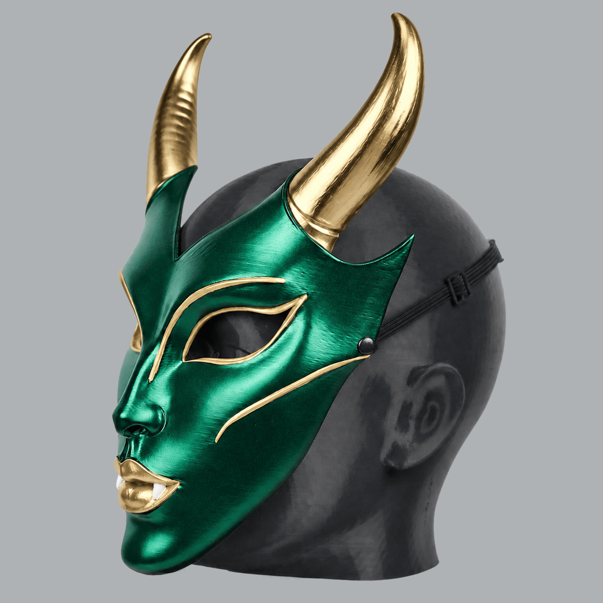 Space Armory Horned Vampire Halloween Mask – Metallic Green/Gold Masks