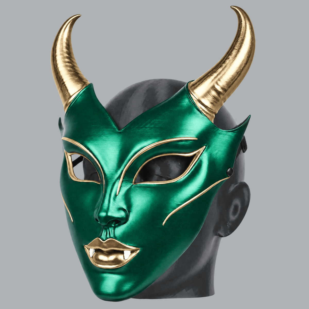 Space Armory Horned Vampire Halloween Mask – Metallic Green/Gold Masks