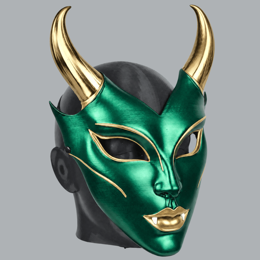 Space Armory Horned Vampire Halloween Mask – Metallic Green/Gold Masks