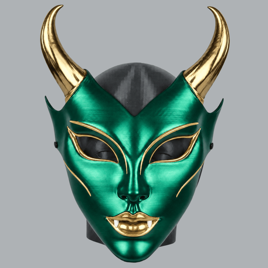 Space Armory Horned Vampire Halloween Mask – Metallic Green/Gold Masks