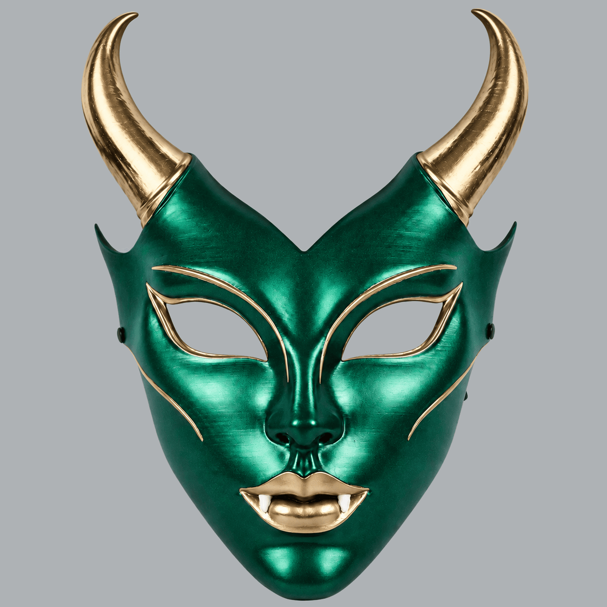 Space Armory Horned Vampire Halloween Mask – Metallic Green/Gold Masks