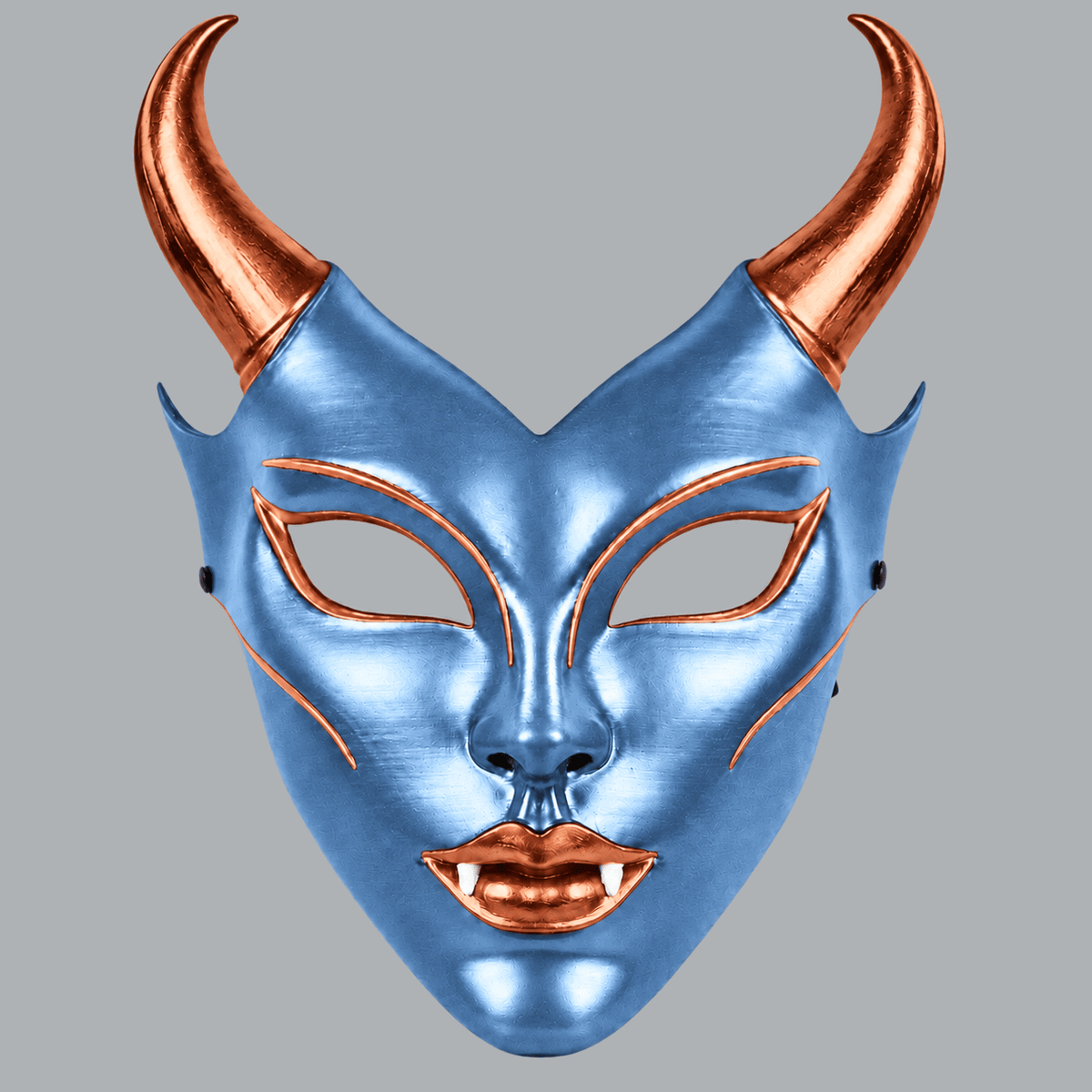Space Armory Horned Vampire Halloween Mask – Metallic Ice Blue/Copper Masks