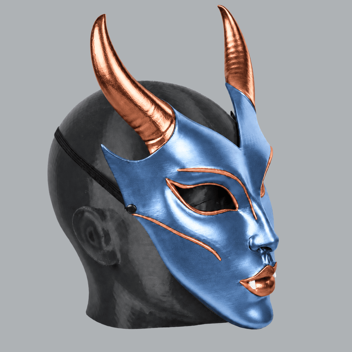 Space Armory Horned Vampire Halloween Mask – Metallic Ice Blue/Copper Masks