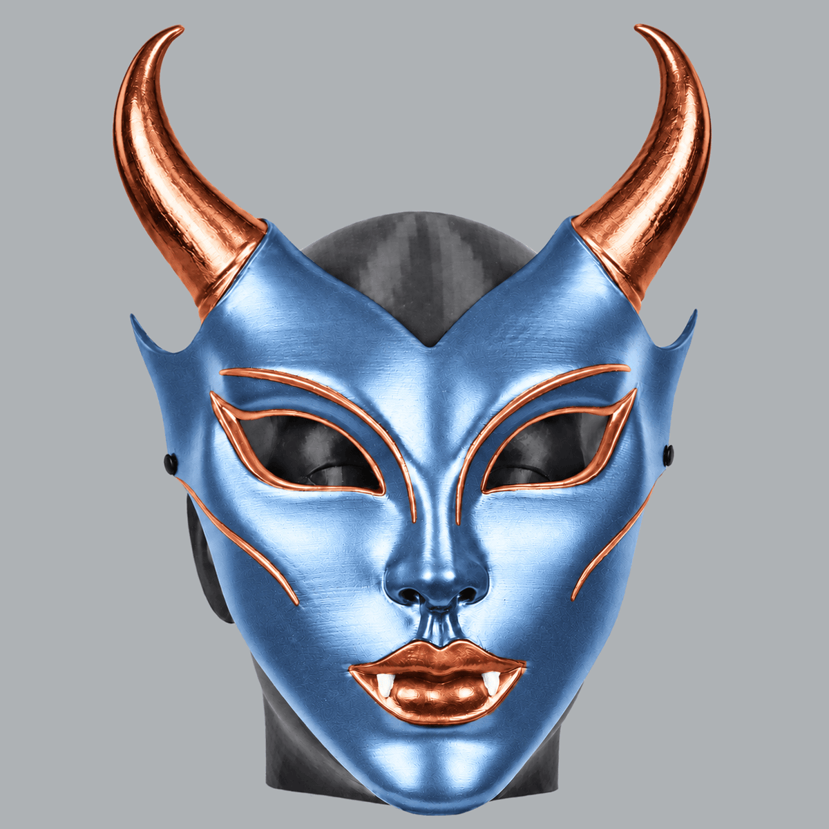 Space Armory Horned Vampire Halloween Mask – Metallic Ice Blue/Copper Masks