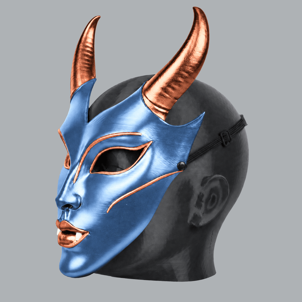 Space Armory Horned Vampire Halloween Mask – Metallic Ice Blue/Copper Masks