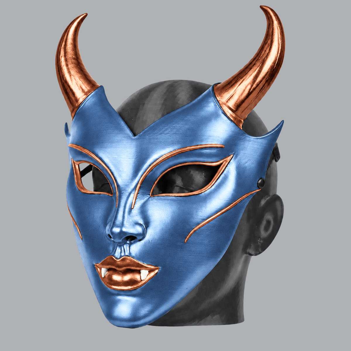 Space Armory Horned Vampire Halloween Mask – Metallic Ice Blue/Copper Masks