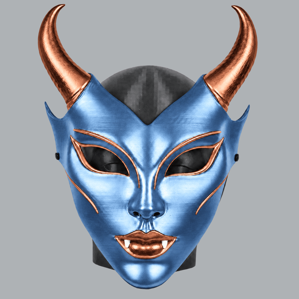 Space Armory Horned Vampire Halloween Mask – Metallic Ice Blue/Copper Masks