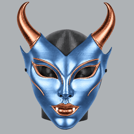Space Armory Horned Vampire Halloween Mask – Metallic Ice Blue/Copper Masks