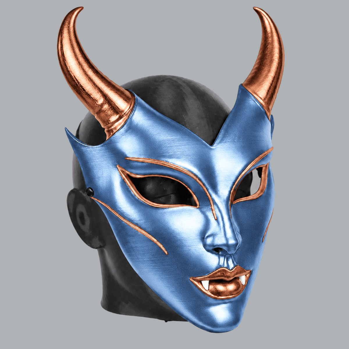 Space Armory Horned Vampire Halloween Mask – Metallic Ice Blue/Copper Masks