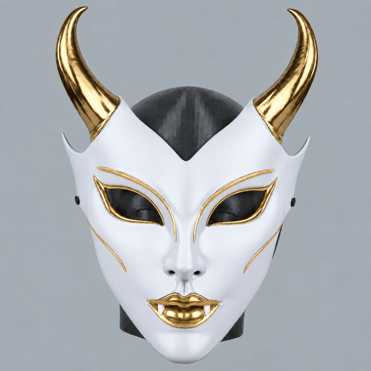 Space Armory Horned Vampire Halloween Mask – White/Gold Masks
