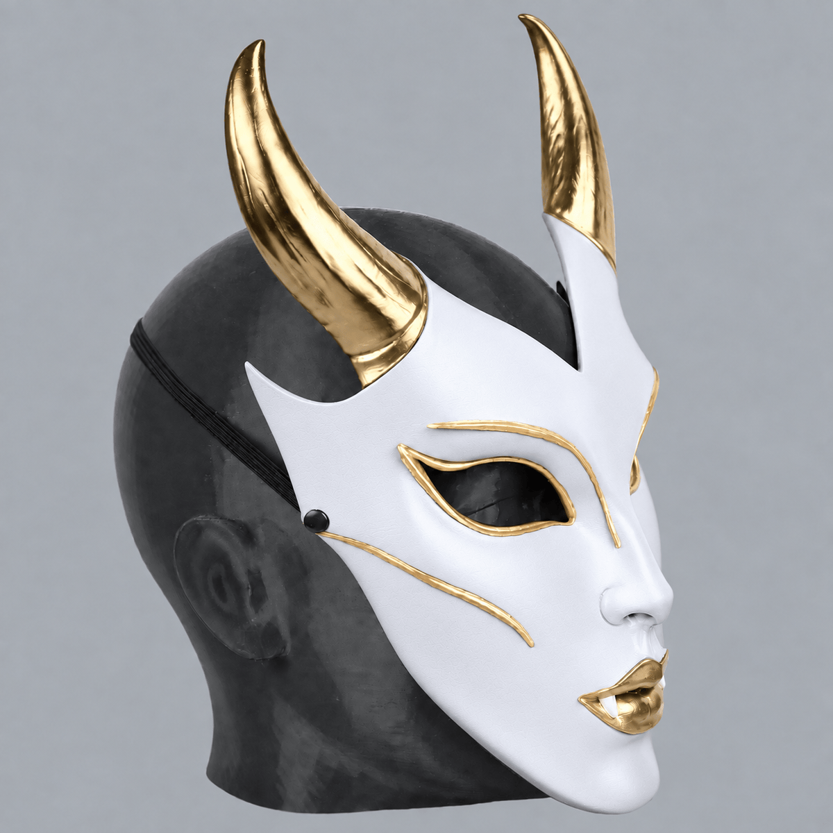 Space Armory Horned Vampire Halloween Mask – White/Gold Masks