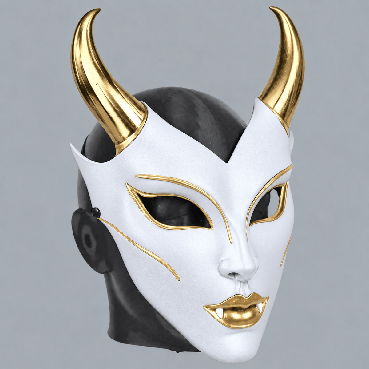 Space Armory Horned Vampire Halloween Mask – White/Gold Masks