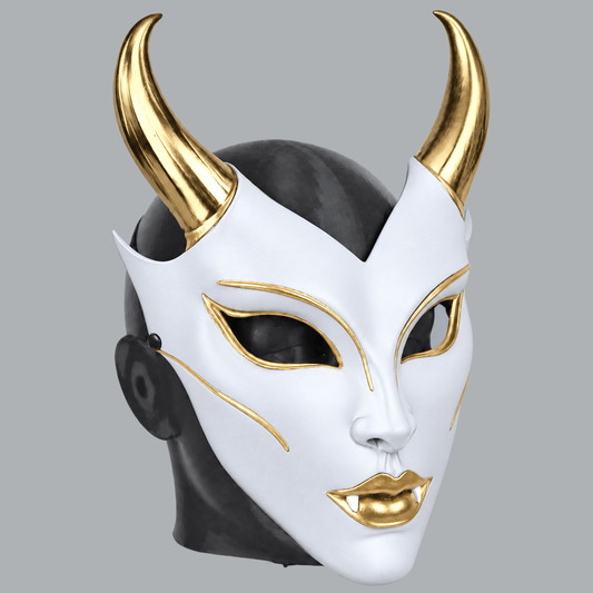 Space Armory Horned Vampire Halloween Mask – White/Gold Masks
