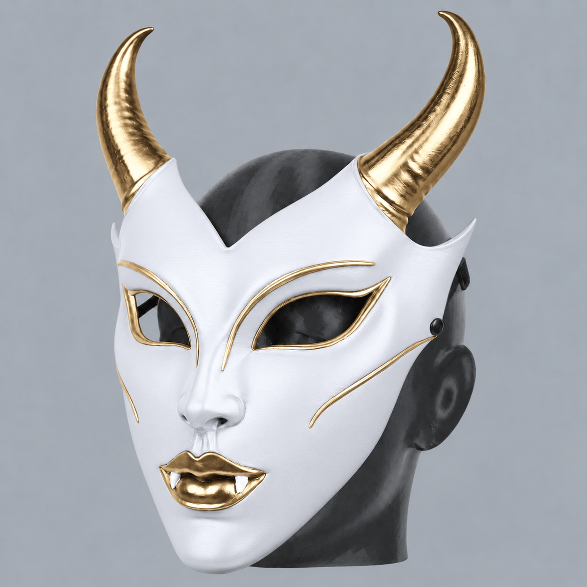 Space Armory Horned Vampire Halloween Mask – White/Gold Masks