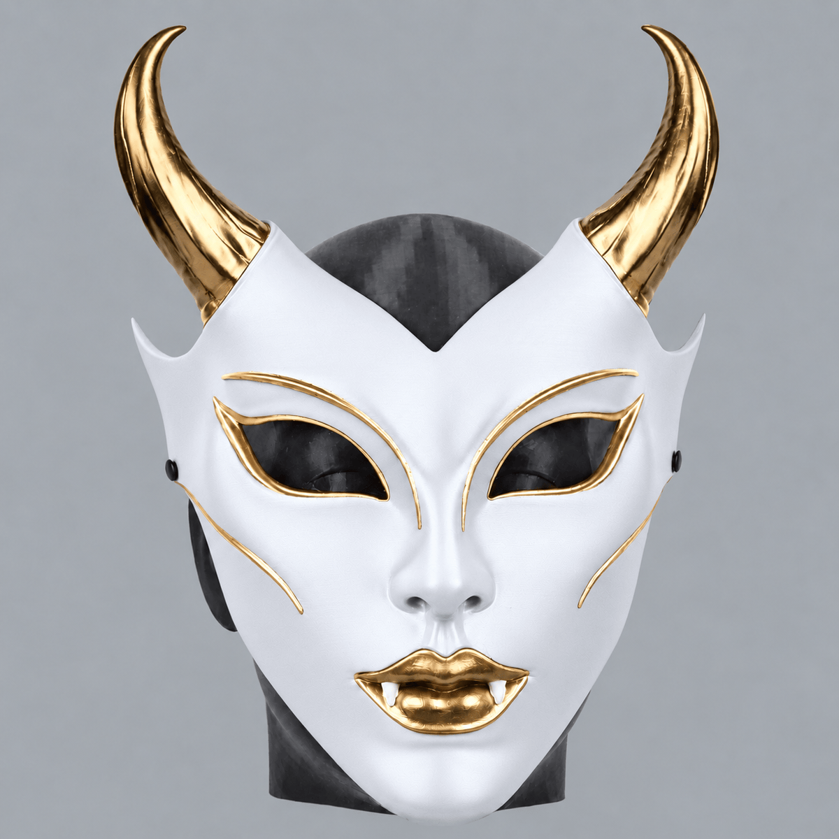Space Armory Horned Vampire Halloween Mask – White/Gold Masks