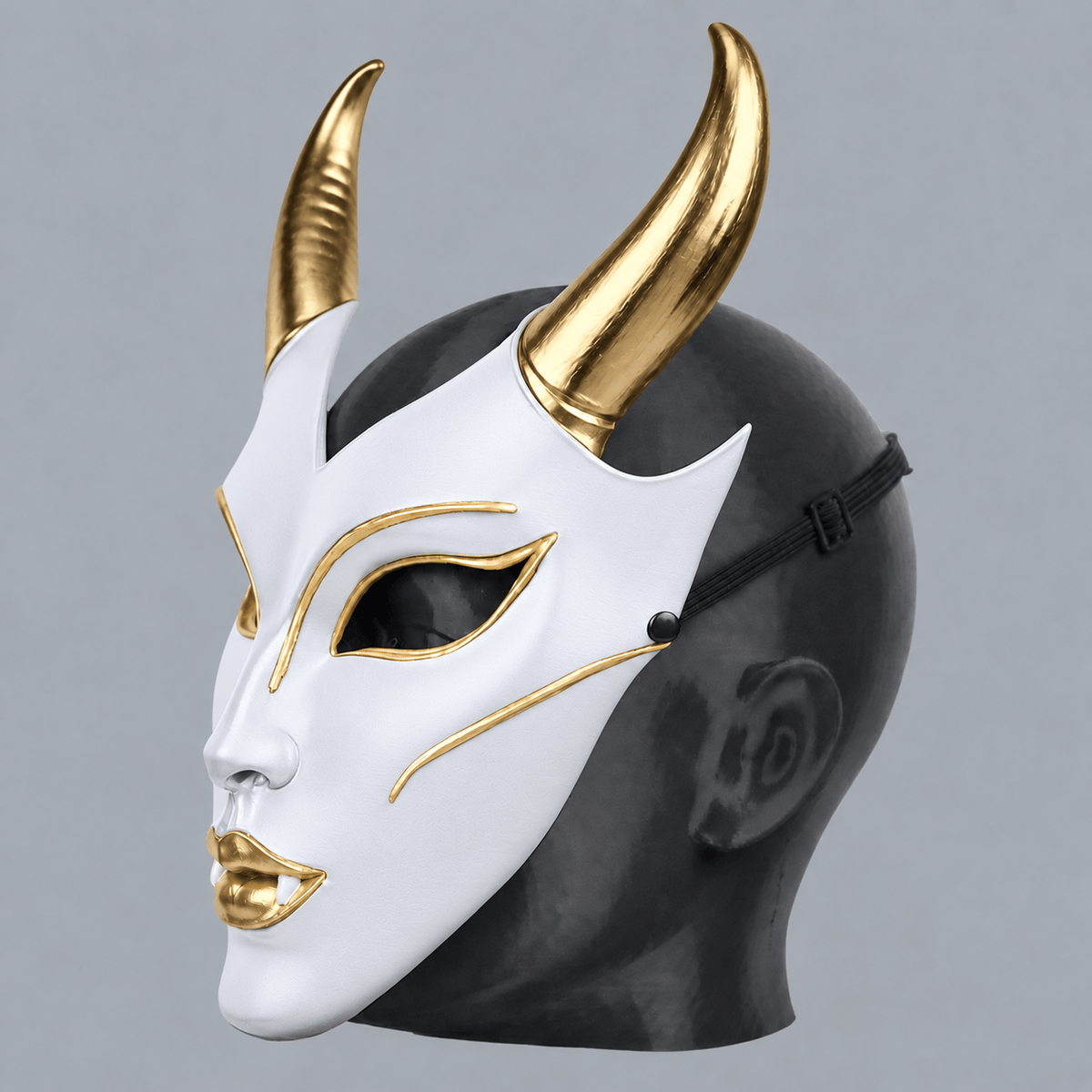 Space Armory Horned Vampire Halloween Mask – White/Gold Masks