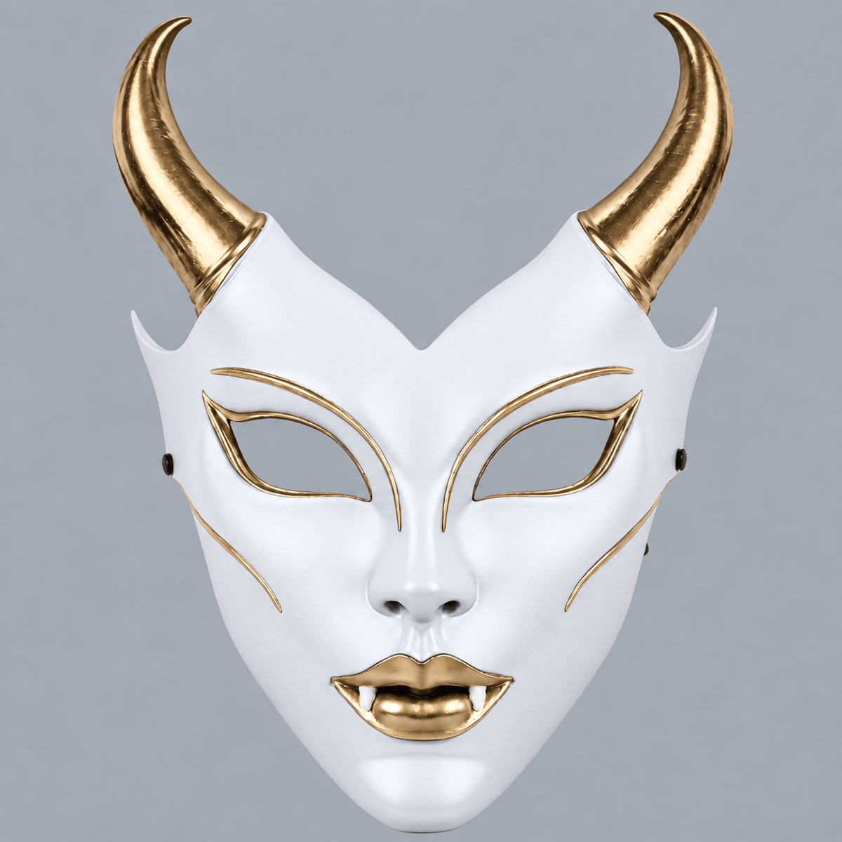 Space Armory Horned Vampire Halloween Mask – White/Gold Masks
