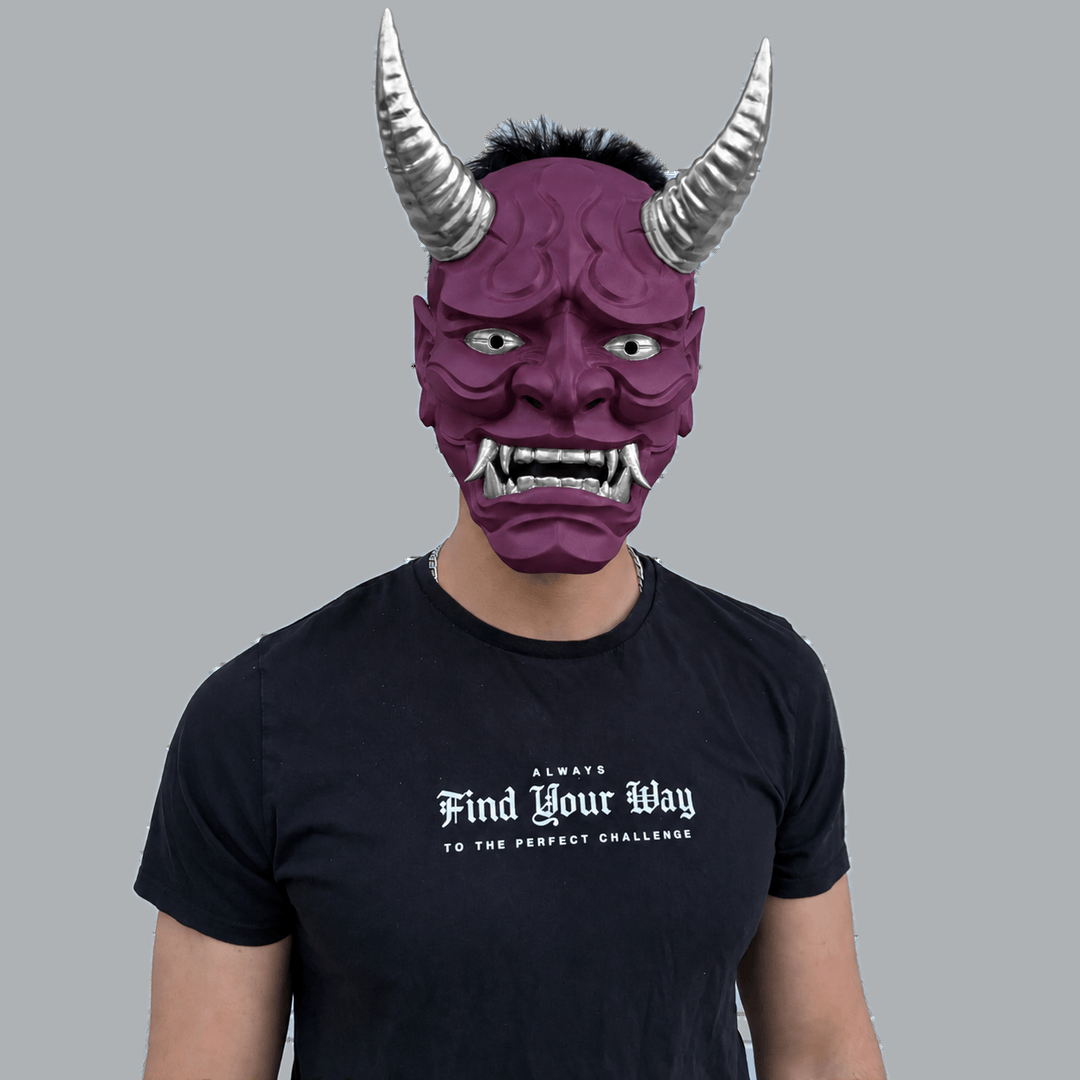 Space Armory Japanese Full Face Oni Mask - Amethyst / Silver Masks