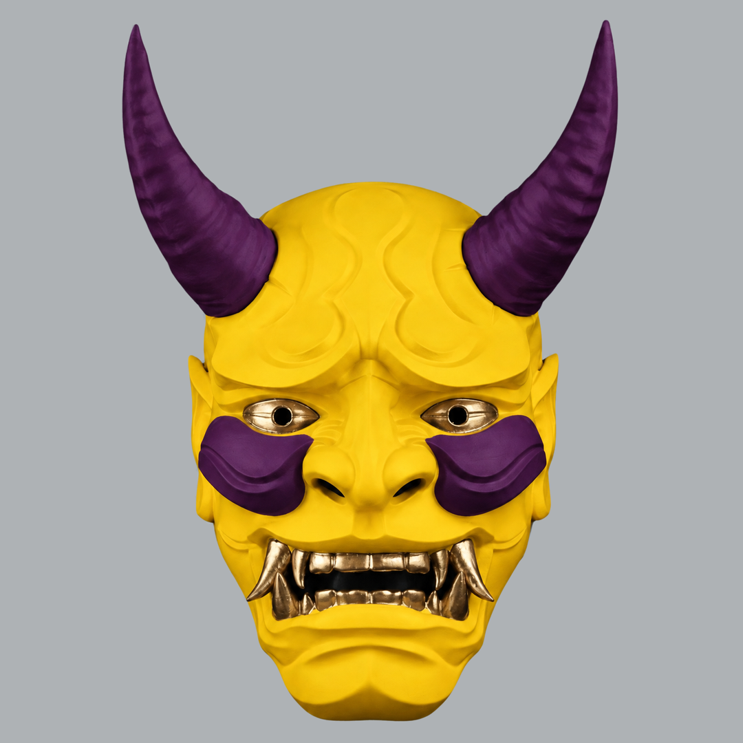 Space Armory Japanese Full Face Oni Mask - Yellow / Galaxy Masks