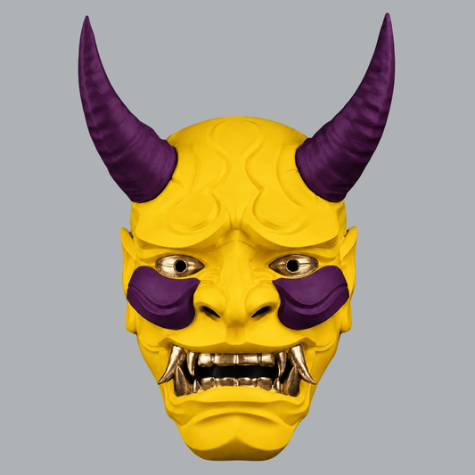 Space Armory Japanese Full Face Oni Mask - Yellow / Galaxy Masks
