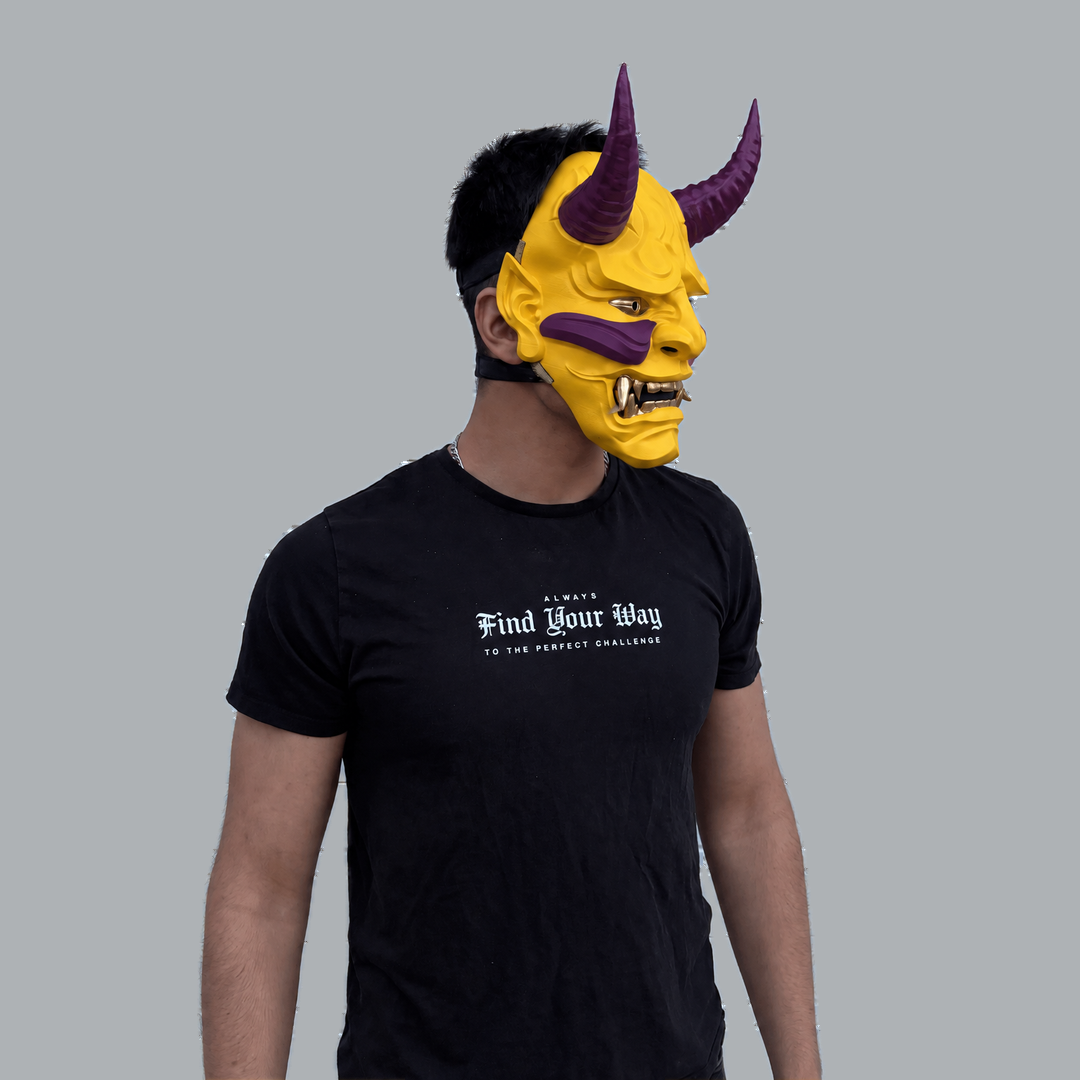Space Armory Japanese Full Face Oni Mask - Yellow / Galaxy Masks