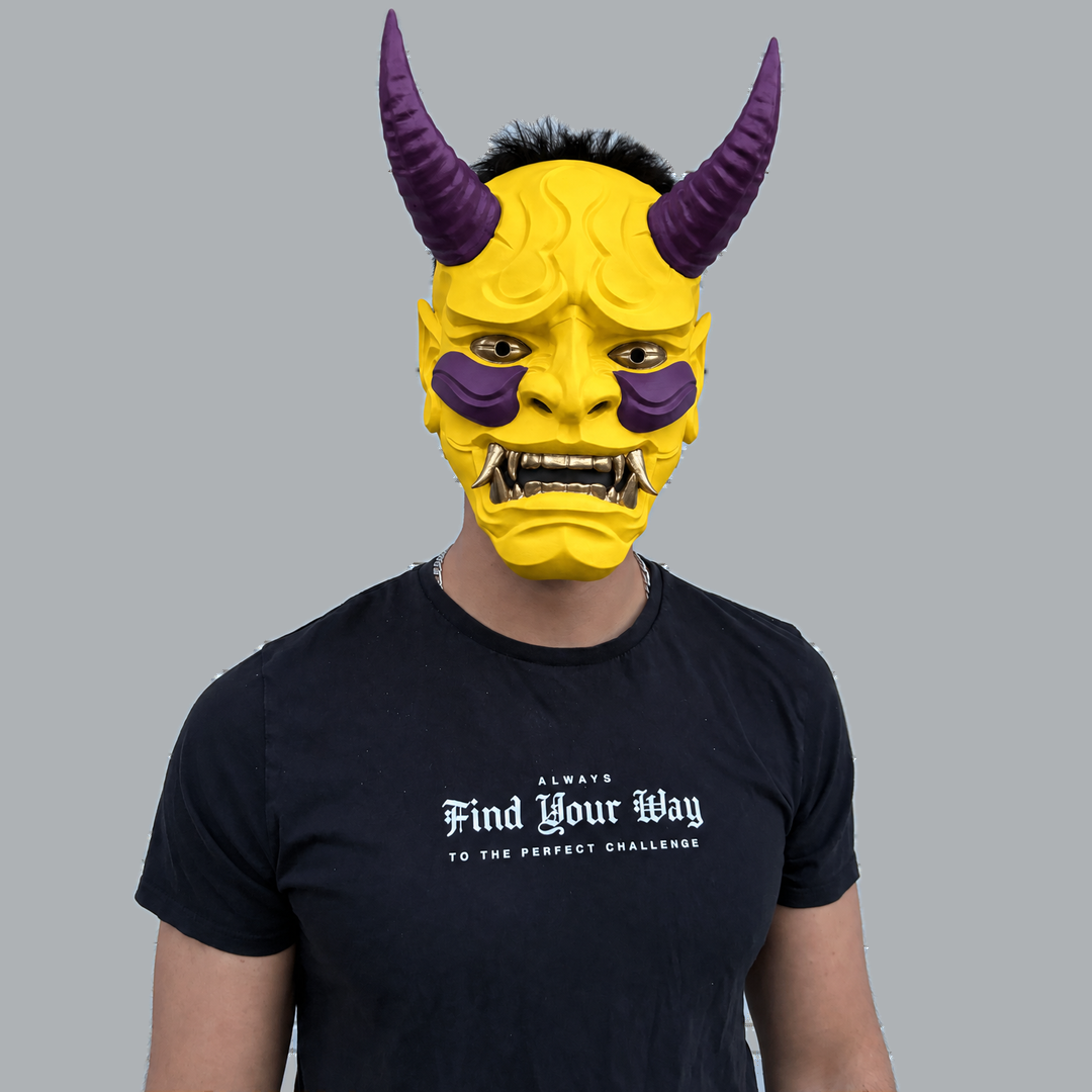Space Armory Japanese Full Face Oni Mask - Yellow / Galaxy Masks