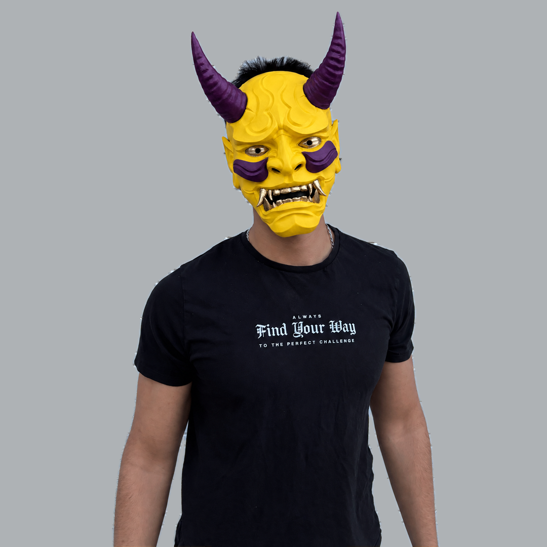 Space Armory Japanese Full Face Oni Mask - Yellow / Galaxy Masks
