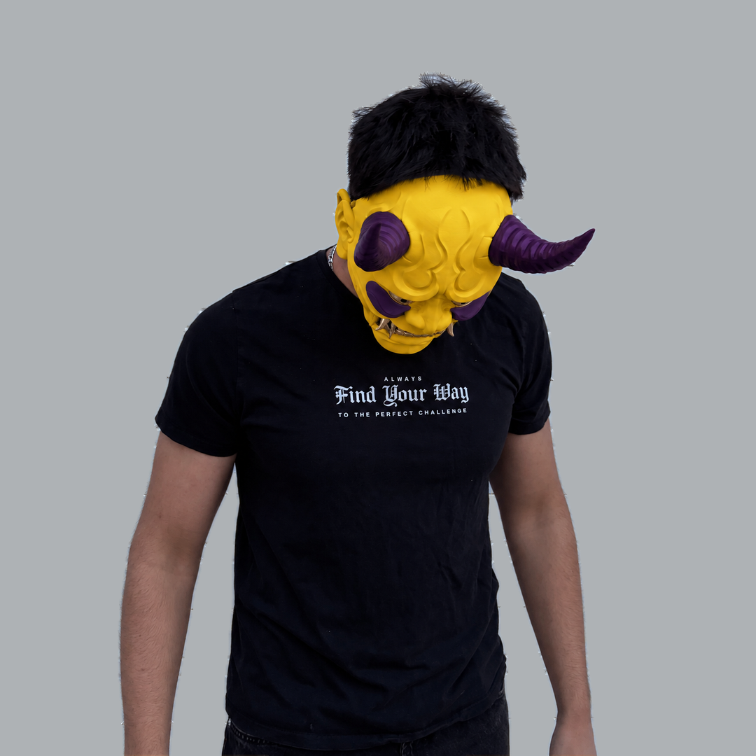 Space Armory Japanese Full Face Oni Mask - Yellow / Galaxy Masks