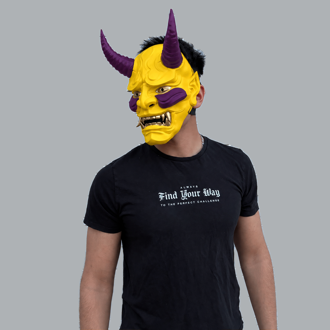 Space Armory Japanese Full Face Oni Mask - Yellow / Galaxy Masks