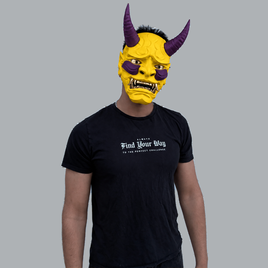 Space Armory Japanese Full Face Oni Mask - Yellow / Galaxy Masks