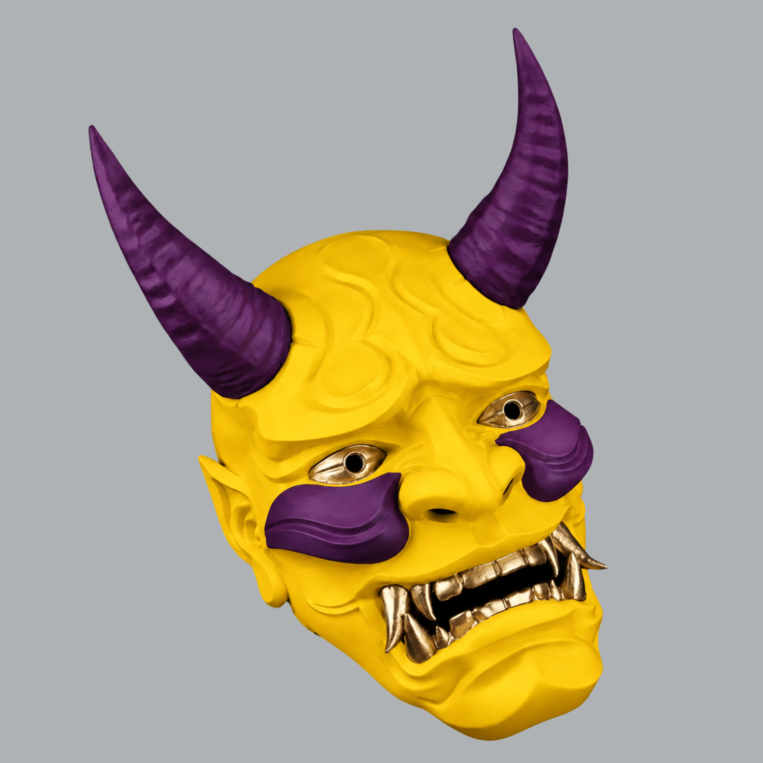 Space Armory Japanese Full Face Oni Mask - Yellow / Galaxy Masks