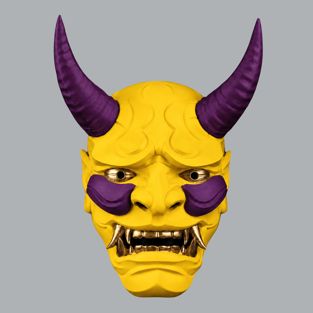 Space Armory Japanese Full Face Oni Mask - Yellow / Galaxy Masks