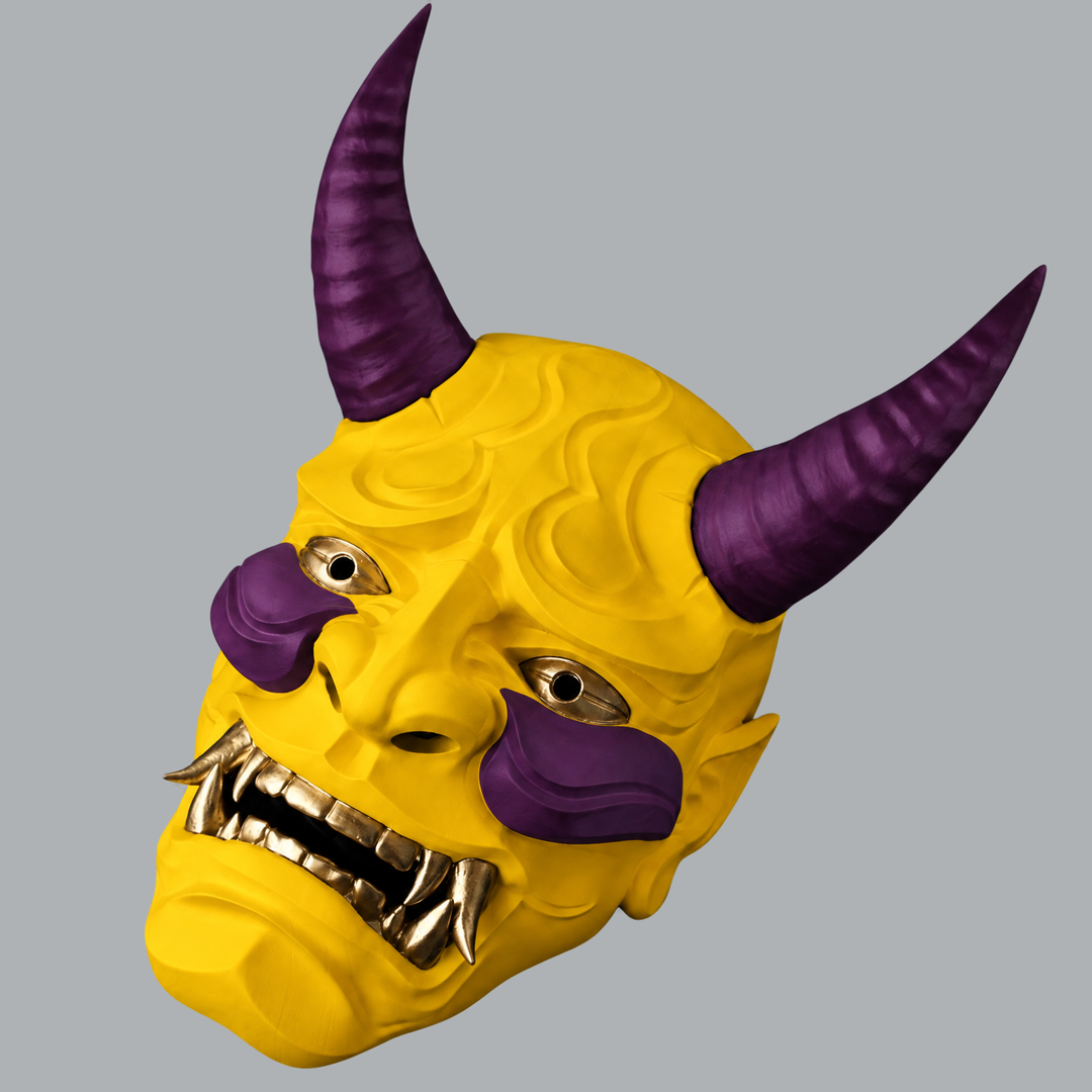 Space Armory Japanese Full Face Oni Mask - Yellow / Galaxy Masks