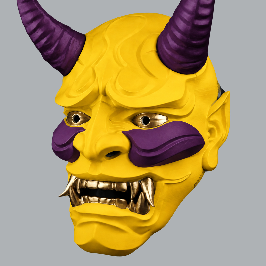 Space Armory Japanese Full Face Oni Mask - Yellow / Galaxy Masks