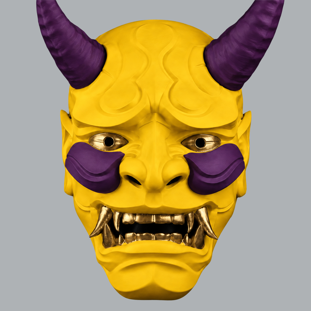 Space Armory Japanese Full Face Oni Mask - Yellow / Galaxy Masks