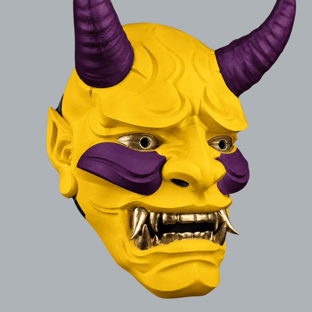 Space Armory Japanese Full Face Oni Mask - Yellow / Galaxy Masks