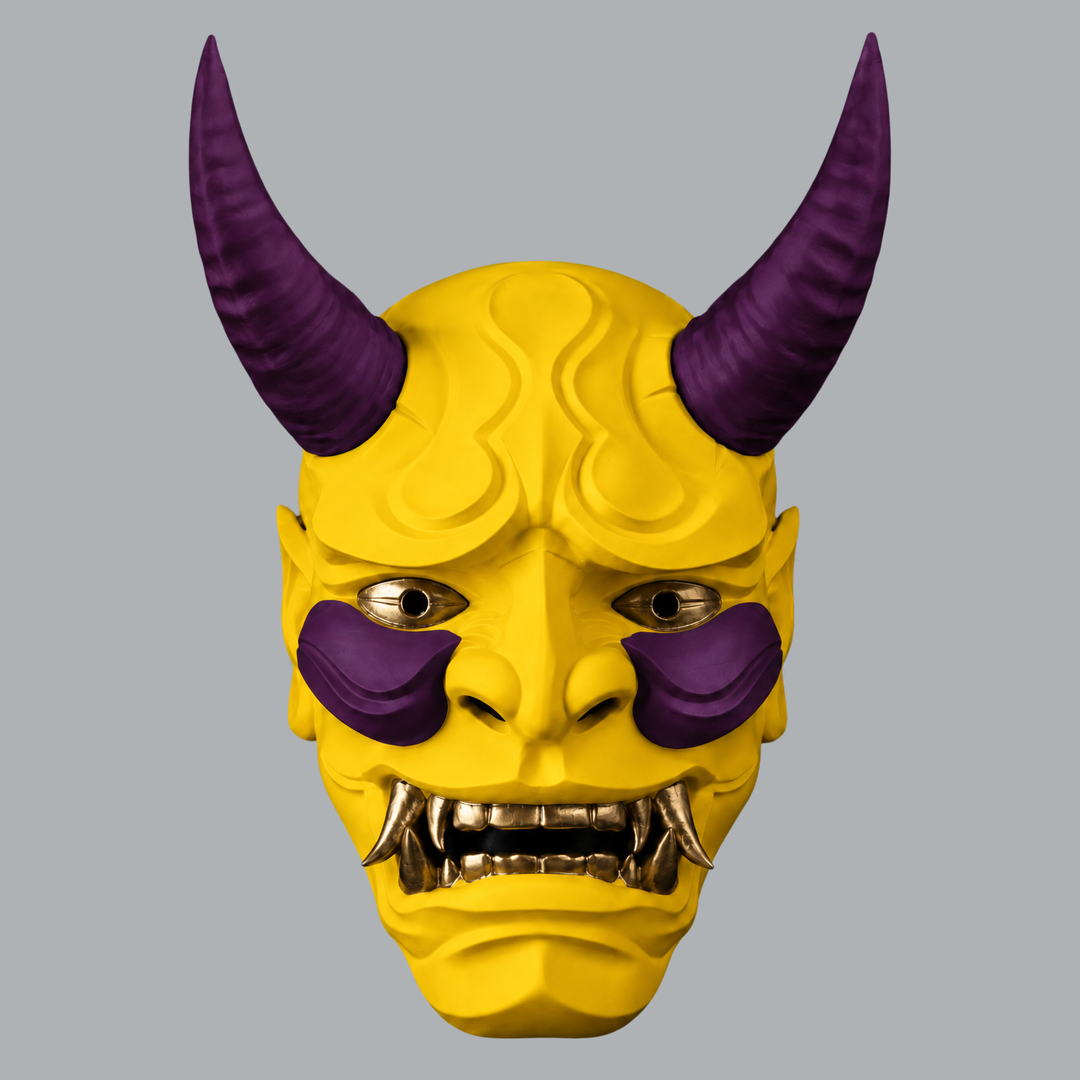 Space Armory Japanese Full Face Oni Mask - Yellow / Galaxy Masks