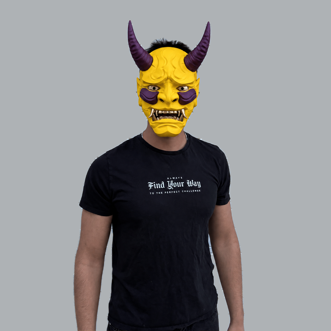 Space Armory Japanese Full Face Oni Mask - Yellow / Galaxy Masks
