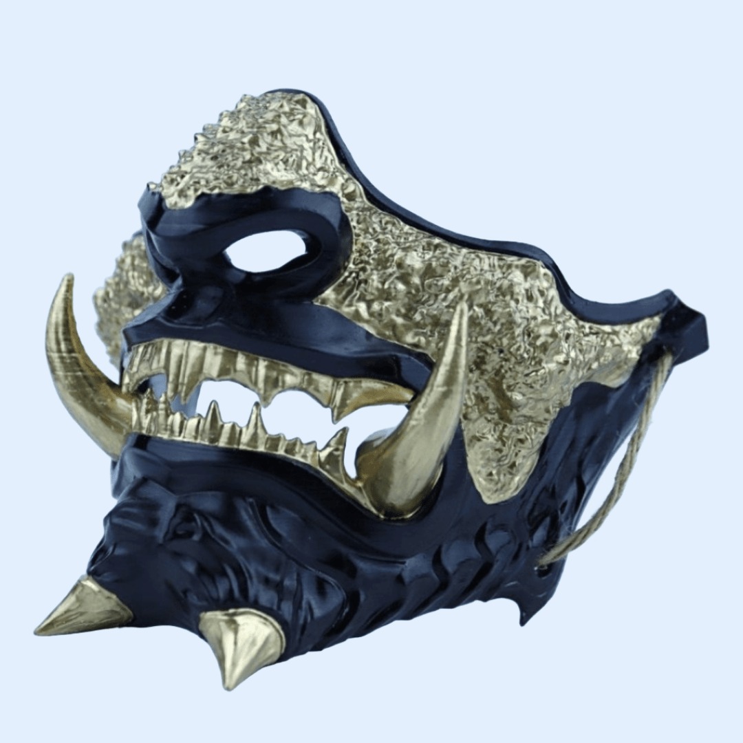 Space Armory Japanese Oni Mask Black Black/Gold Teeth / S / Adjustable Elastic Buckle