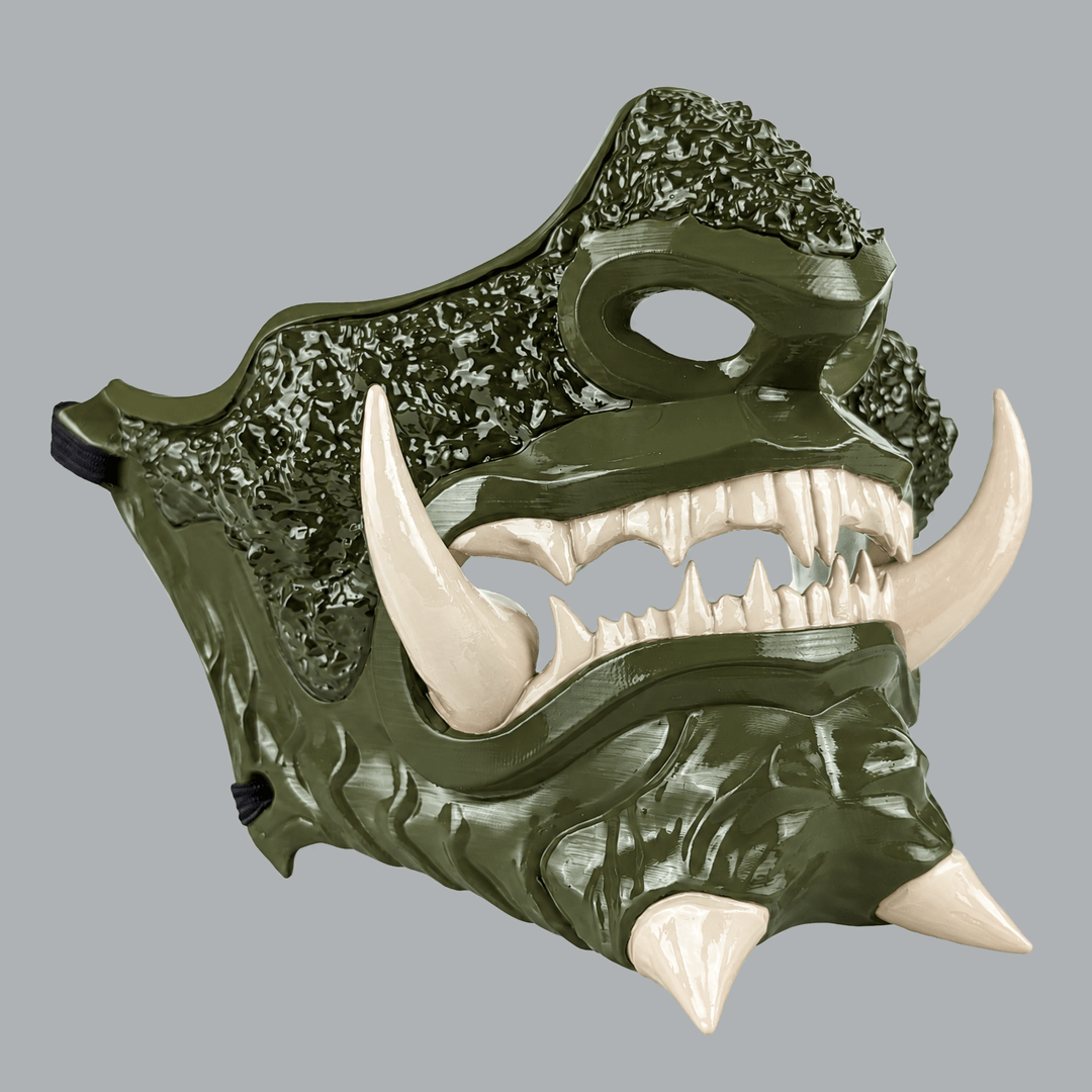 Space Armory Japanese Oni Mask - Olive Green / Bone Masks