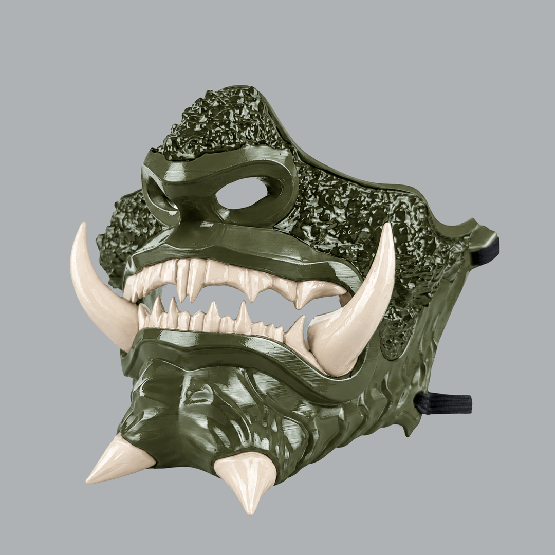 Space Armory Japanese Oni Mask - Olive Green / Bone Masks