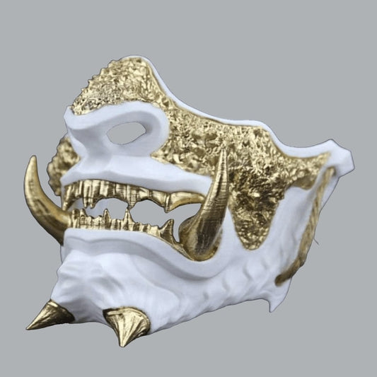 Space Armory Japanese Oni Mask - White Gold Fangs / S / Adjustable Elastic Buckle Masks