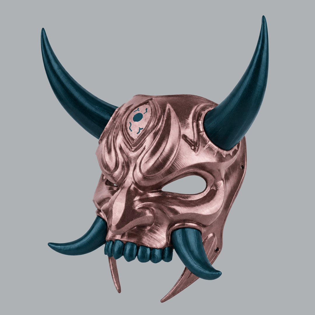 Space Armory Japanese Oni Mask With Horn - Metallic Rose / Dark Teal Masks