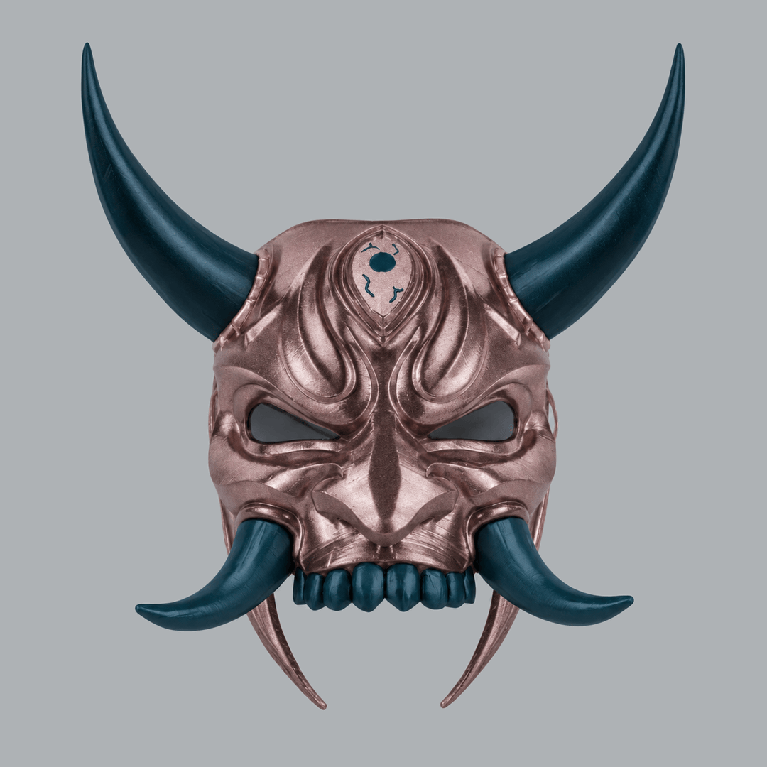 Space Armory Japanese Oni Mask With Horn - Metallic Rose / Dark Teal Masks