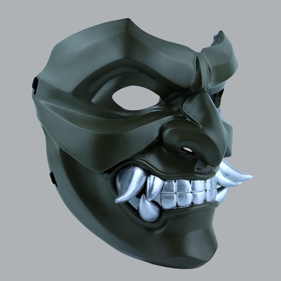 Space Armory Kabuto Mask With Fangs - Army Green Masks