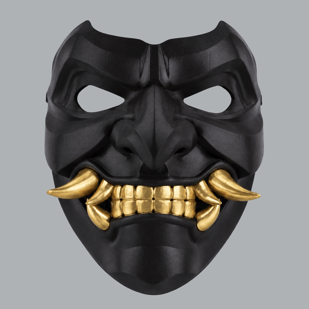 Space Armory Kabuto Mask With Fangs - Black / Gold Masks