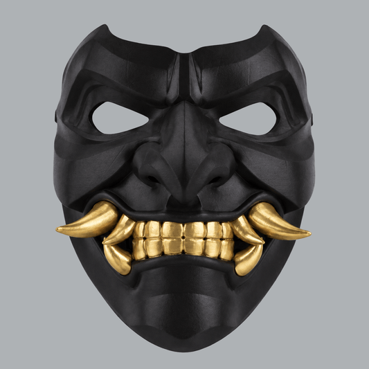 Space Armory Kabuto Mask With Fangs - Black / Gold Masks