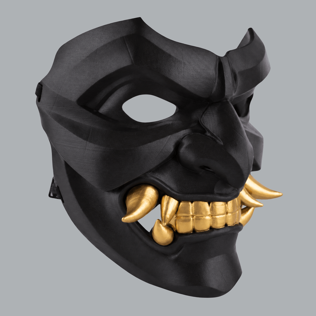 Space Armory Kabuto Mask With Fangs - Black / Gold Masks