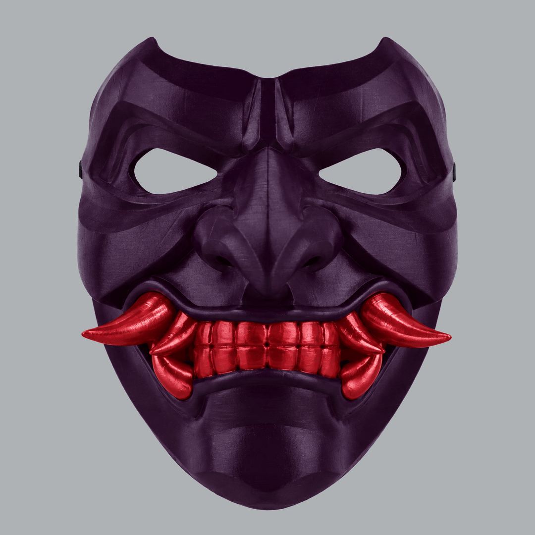 Space Armory Kabuto Mask With Fangs - Black Purple / Red Masks