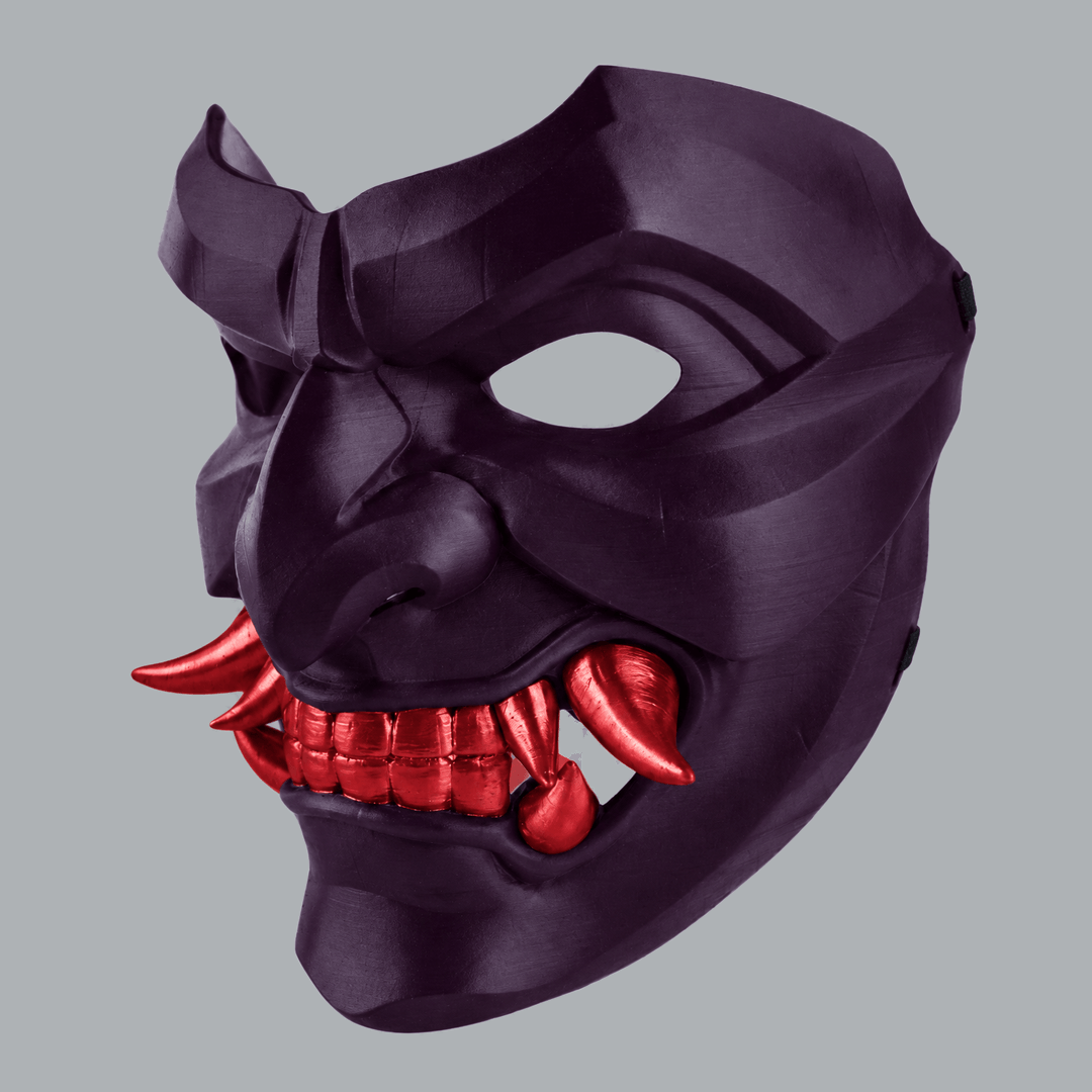 Space Armory Kabuto Mask With Fangs - Black Purple / Red Masks